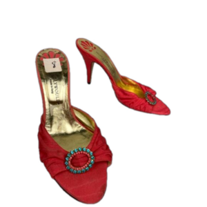 Hollywould Coral Taffeta Rhinestone Open toe heel Size 8